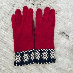 Holiday winter red knit gloves with a snowflake cuff